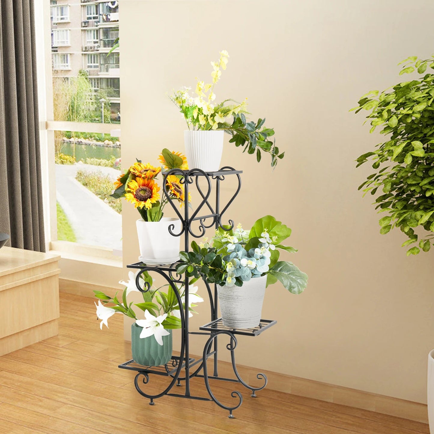 Metal Plant Shelf Flower Display Stand Garden Planter Holder with 4 Tier Shelves Indoor (Black)    Home Decor Supply | Online Retail | ShoreShopper.com