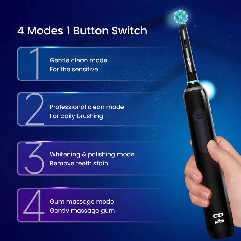 Oral B Pro 4 Ultra Electric Toothbrush 3D Rotation Rechargeable Teeth Brush Pressure Sensor 4 Brushing Modes 2 Min Timer - ShoreCo.Shop