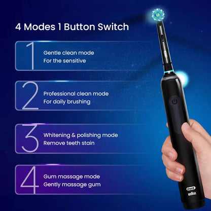 Oral B Pro 4 Ultra Electric Toothbrush 3D Rotation Rechargeable Teeth Brush Pressure Sensor 4 Brushing Modes 2 Min Timer - ShoreCo.Shop