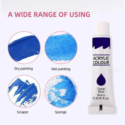 12 Color Acrylic Paint Set 9ml Tubes Waterproof Art Supplies for Beginner Artists DIY Painting on Canvas Wall Art Stationery    Home Decor Supply | Online Retail | ShoreShopper.com