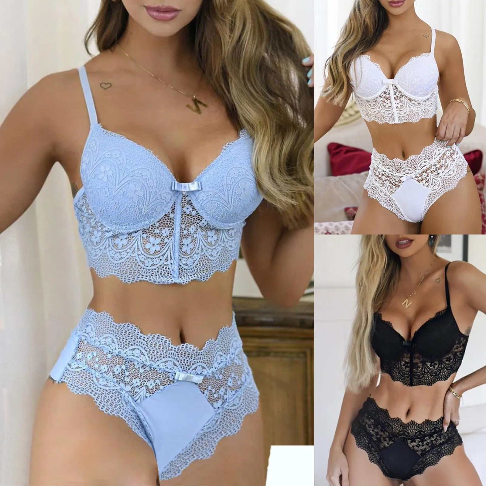 Lace Sexy Bras And Pantie Set For Women Solid Color Push Up Lingerie Outfit Floral Embroidered Ultra-Thin Underwear Set Lenceria - ShoreCo.Shop