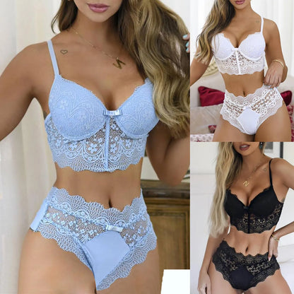 Lace Sexy Bras And Pantie Set For Women Solid Color Push Up Lingerie Outfit Floral Embroidered Ultra-Thin Underwear Set Lenceria - ShoreCo.Shop