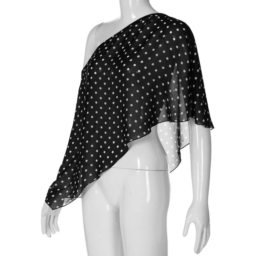 Beach Wear Transparent Sunscreen Cover-up Polka Dot Cloak Clear Cover Shirt Loose Fit Short Sheer Top Off Shoulder Blouse Beach    Your Coastal Marketplace | Shoreshopper.com