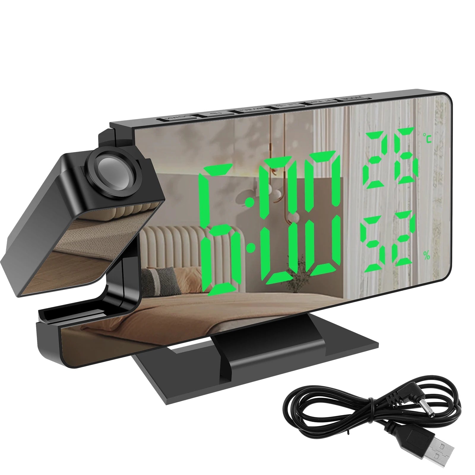 Projection digital alarm clock 180 ° arm projection LED alarm clock multifunctional USB plug in projector desktop LED clock    Home Decor Supply | Online Retail | ShoreShopper.com