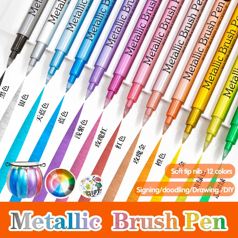 12 Colors Brush Metallic Paint Markers Pens for Rock Painting Stone Ceramic Wood Fabric Pebbles Scrapbook Journals Photo Albums    Home Decor Supply | Online Retail | ShoreShopper.com