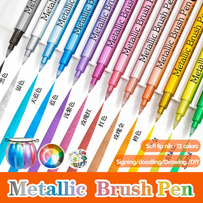 12 Colors Brush Metallic Paint Markers Pens for Rock Painting Stone Ceramic Wood Fabric Pebbles Scrapbook Journals Photo Albums    Home Decor Supply | Online Retail | ShoreShopper.com