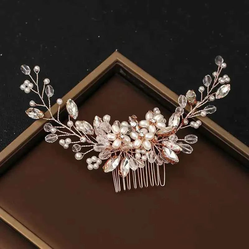 Headwear: Popular in Europe and America - Pearl Hair Comb for Wedding Gowns and Formal Attire - Decorative Diamond Hair Bun - Fa