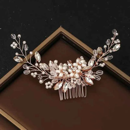 Headwear: Popular in Europe and America - Pearl Hair Comb for Wedding Gowns and Formal Attire - Decorative Diamond Hair Bun - Fa
