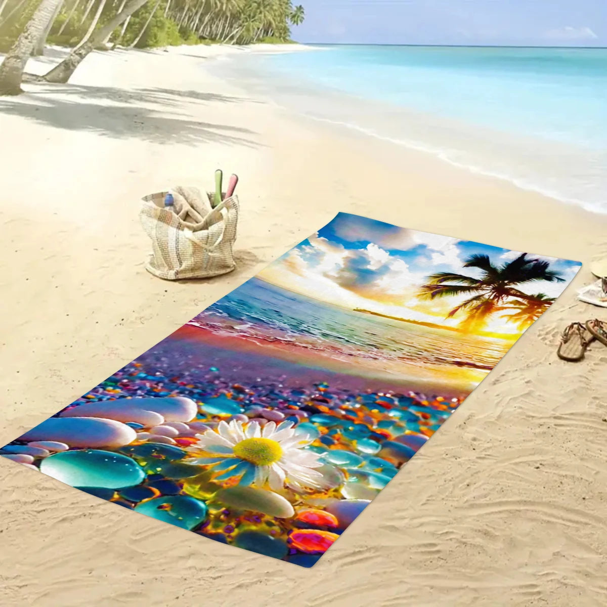 1pc tropical plant printed large beach towel, quick drying absorbent beach towel, swimming, vacation, camping beach towel    Your Coastal Marketplace | Shoreshopper.com