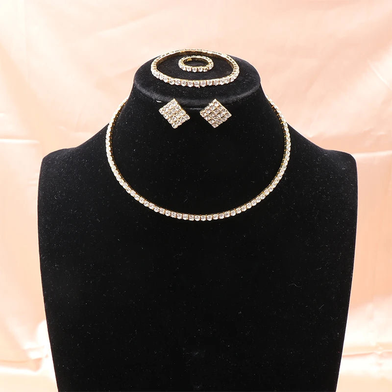 4Pcs/set Bridal Jewelry Set Necklace Bracelets Ring Earrings Set Super Gorgeous Luxury Shiny Fashion Jewelry Party Gift    Home Decor Supply | Online Retail | ShoreShopper.com