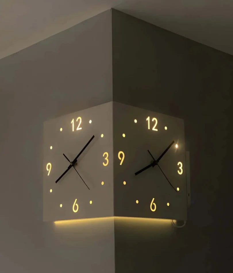 Ivory Corner Wrapping Double Sided Luminous w/ Light Sensor 16" Modern Wall Clock    Home Decor Supply | Online Retail | ShoreShopper.com