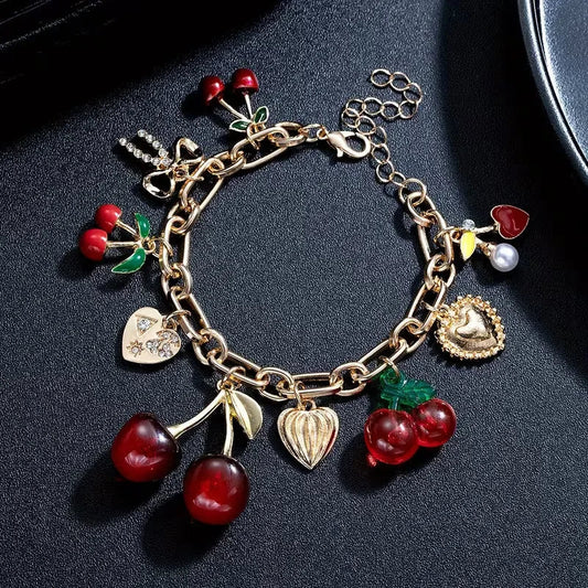 Cherry Jewelry (Ring/Bracelet Optional) - Gold Tone Crystal Charm Adjustable Cute Y2K Jewelry Accessory Daily Party Holiday Gift    Home Decor Supply | Online Retail | ShoreShopper.com