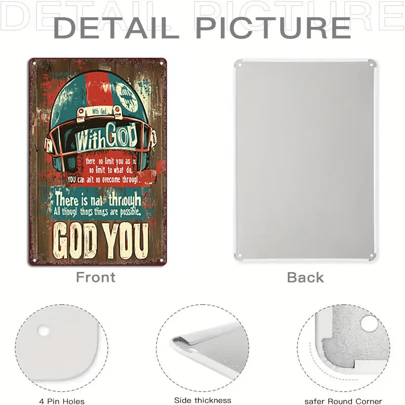 Inspirational Football Helmet Quote - Rustic Aluminum Metal Sign for Kitchen & Pub Decor, Faith-Based 8x12 Wall Art    Home Decor Supply | Online Retail | ShoreShopper.com