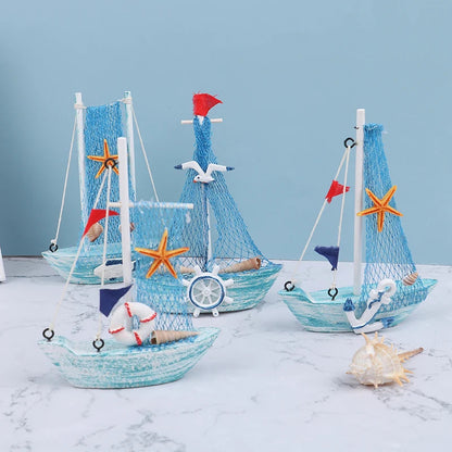 1pcs 15cm Wood Mini Sailboat Model Mediterranean Style Home Decor Marine Nautical Sailing Boat Ship Gift Craft Desktop Ornaments    Your Coastal Marketplace | Shoreshopper.com