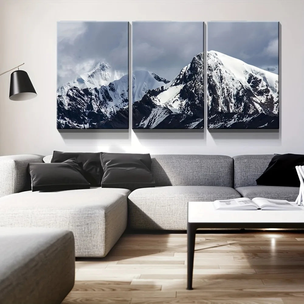 3 Panel Canvas Wall Art - Snow Mountain HD Modern Home decor, living room home decor,1.5 inch chunky wood frame    Home Decor Supply | Online Retail | ShoreShopper.com