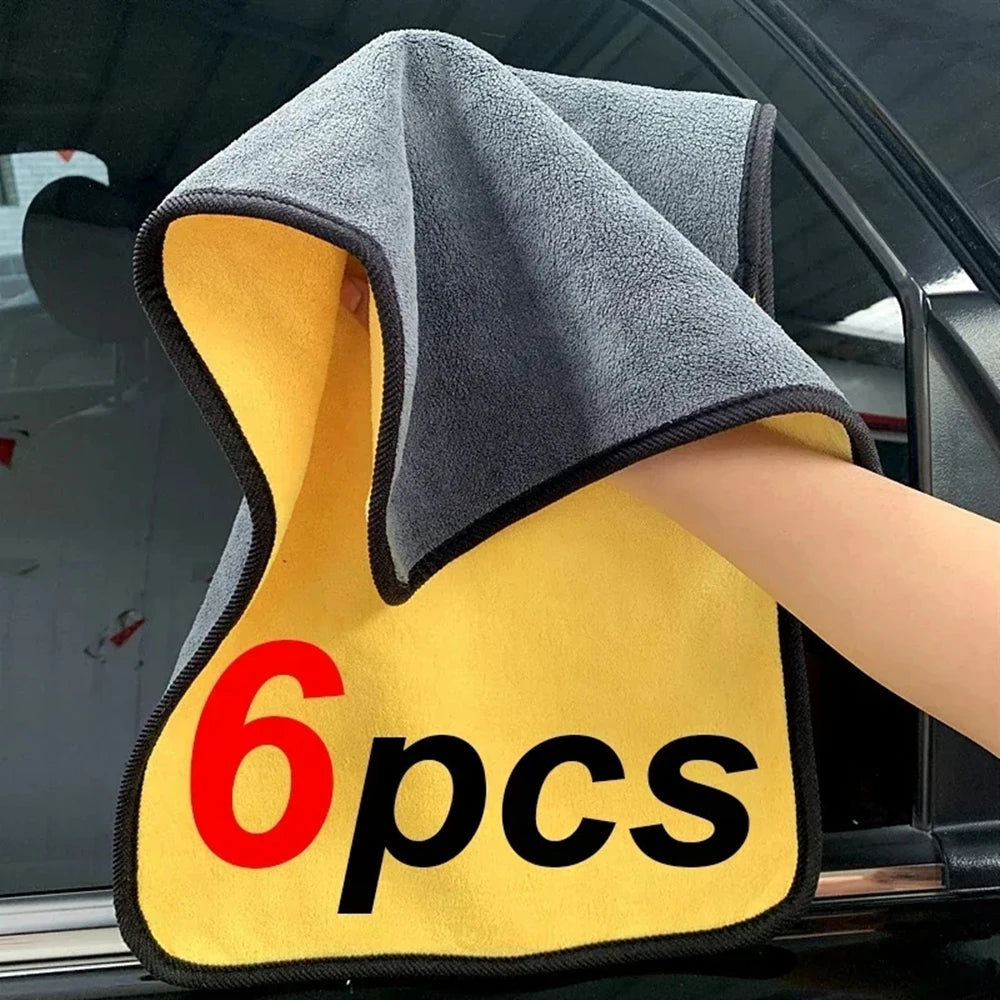 1/2/6pcs Microfiber Cleaning Towel Thicken Soft Drying Cloth Car Body Washing Towels Double Layer Clean Rags Car Accessories    Home Decor Supply | Online Retail | ShoreShopper.com