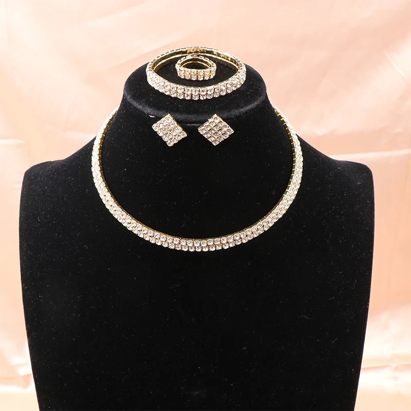 4Pcs/set Bridal Jewelry Set Necklace Bracelets Ring Earrings Set Super Gorgeous Luxury Shiny Fashion Jewelry Party Gift    Home Decor Supply | Online Retail | ShoreShopper.com