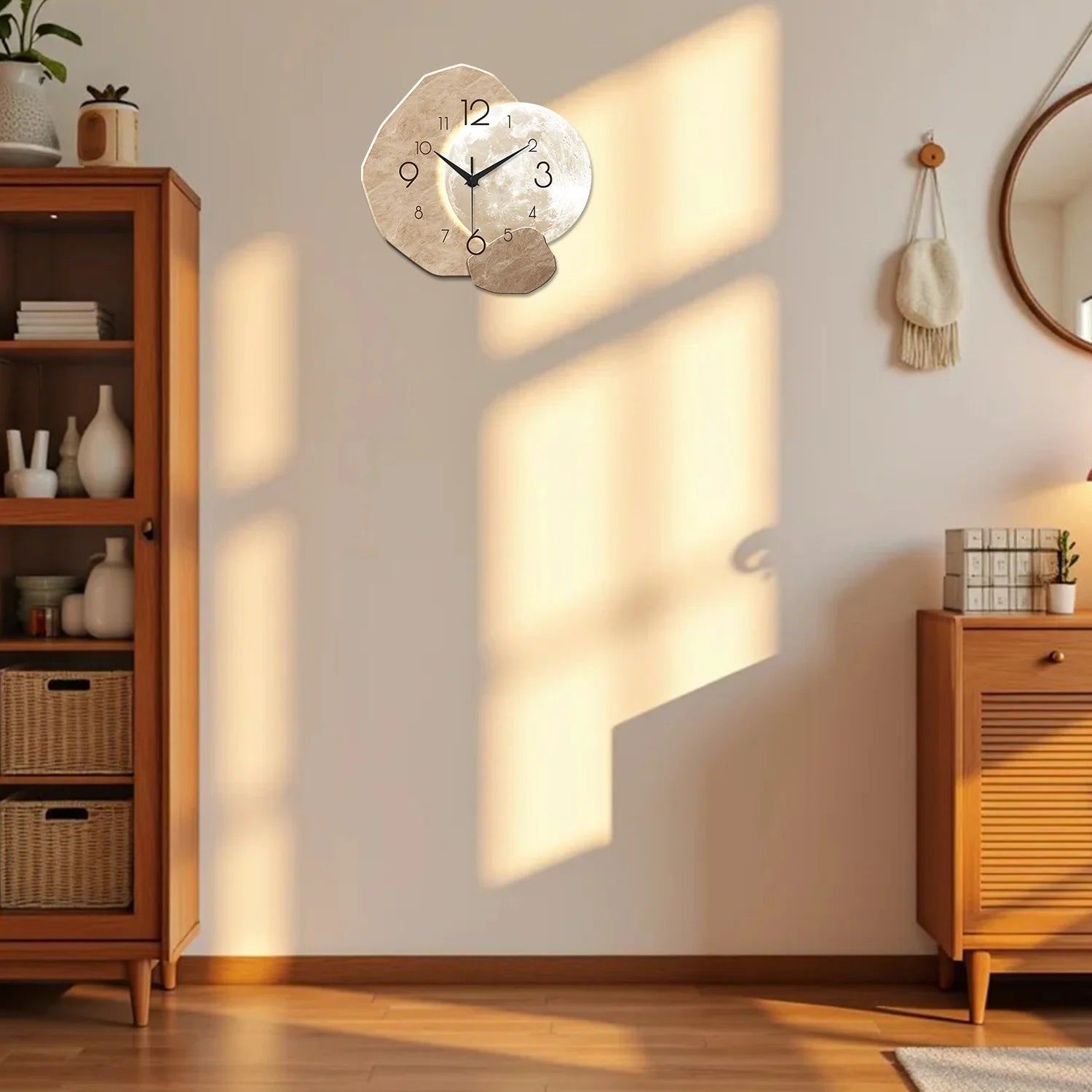 Modern Simple Silent Wall Clock, Moon Design - Quartz Movement, Wooden Material, for Bedroom, Living Room or Office Decoration    Home Decor Supply | Online Retail | ShoreShopper.com