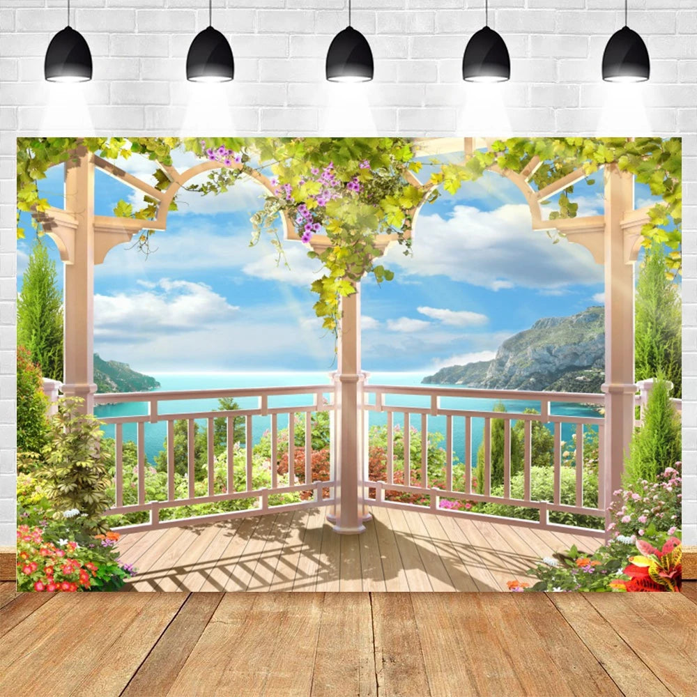 Summer Seaside Beach Photography Backdrop Natural Scenery Castle Tropical Sunshine Palms Leaves Photo Background Studio Props    Your Coastal Marketplace | Shoreshopper.com