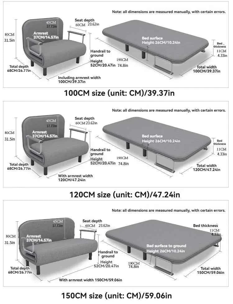 Modern folding sofa bed apartment small apartment simple single and double folding sofa with armrest