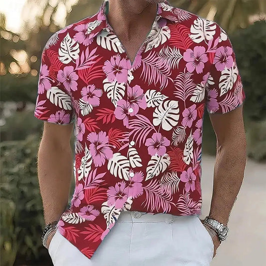 Hawaiian Vacation Beach Wear Summer Men's Floral Print Tropical Flowers Palm Leaf Summer Hawaiian Shirt Aloha Shirt Short Sleeve    Your Coastal Marketplace | Shoreshopper.com