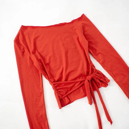 One Shoulder T Shirts For Women Aesthetic Clothes Sashes Crop Top Y2k Accessories Long Sleeve Lady Tshirt Ropa Mujer Camisetas    Your Coastal Marketplace | Shoreshopper.com