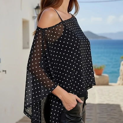 Beach Wear Transparent Sunscreen Cover-up Polka Dot Cloak Clear Cover Shirt Loose Fit Short Sheer Top Off Shoulder Blouse Beach    Your Coastal Marketplace | Shoreshopper.com