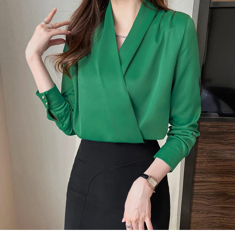 Women's Shirt, New 2026 Spring & Autumn Style, Cross V-Neck Long Sleeve Versatile Top    Your Coastal Marketplace | Shoreshopper.com