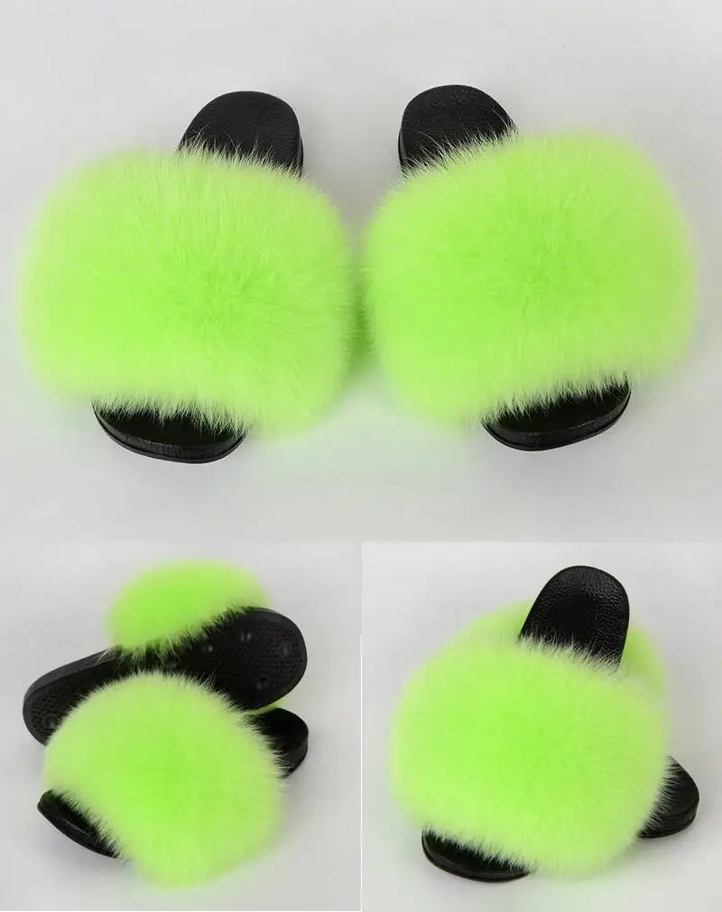 Summer Women Fur Slides Fluffy Furry Slippers Indoor Fuzzy Flip Flops Casual Outdoor Flat Ladies Fur Sandals Plush House Shoes - ShoreCo.Shop