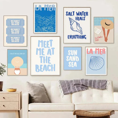 Seashells Meet Me At The Beach Poster Summer Sea Bikini Coastal Quotes Canvas Painting Trendy Wall Art Room Home Decor    Your Coastal Marketplace | Shoreshopper.com