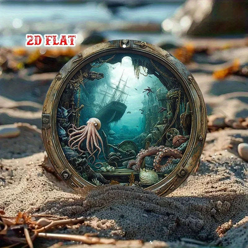 Nautical Porthole Wall Decor - Underwater Shipwreck Scene Metal Sign, Easy Hang Indoor Decoration for Living Room,  Wedding Gift    Your Coastal Marketplace | Shoreshopper.com