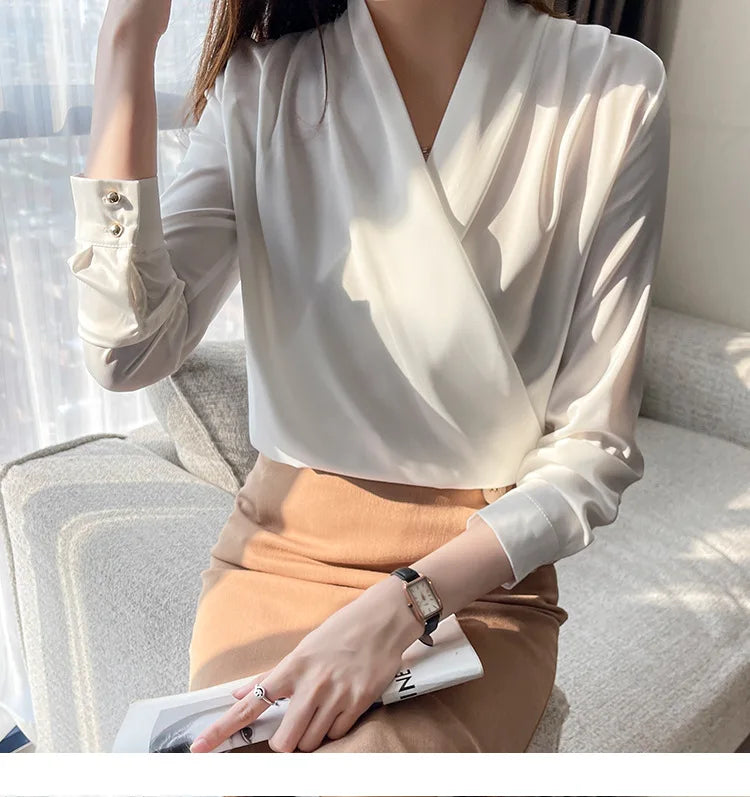 Women's Shirt, New 2026 Spring & Autumn Style, Cross V-Neck Long Sleeve Versatile Top    Your Coastal Marketplace | Shoreshopper.com