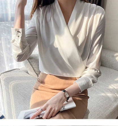 Women's Shirt, New 2026 Spring & Autumn Style, Cross V-Neck Long Sleeve Versatile Top    Your Coastal Marketplace | Shoreshopper.com