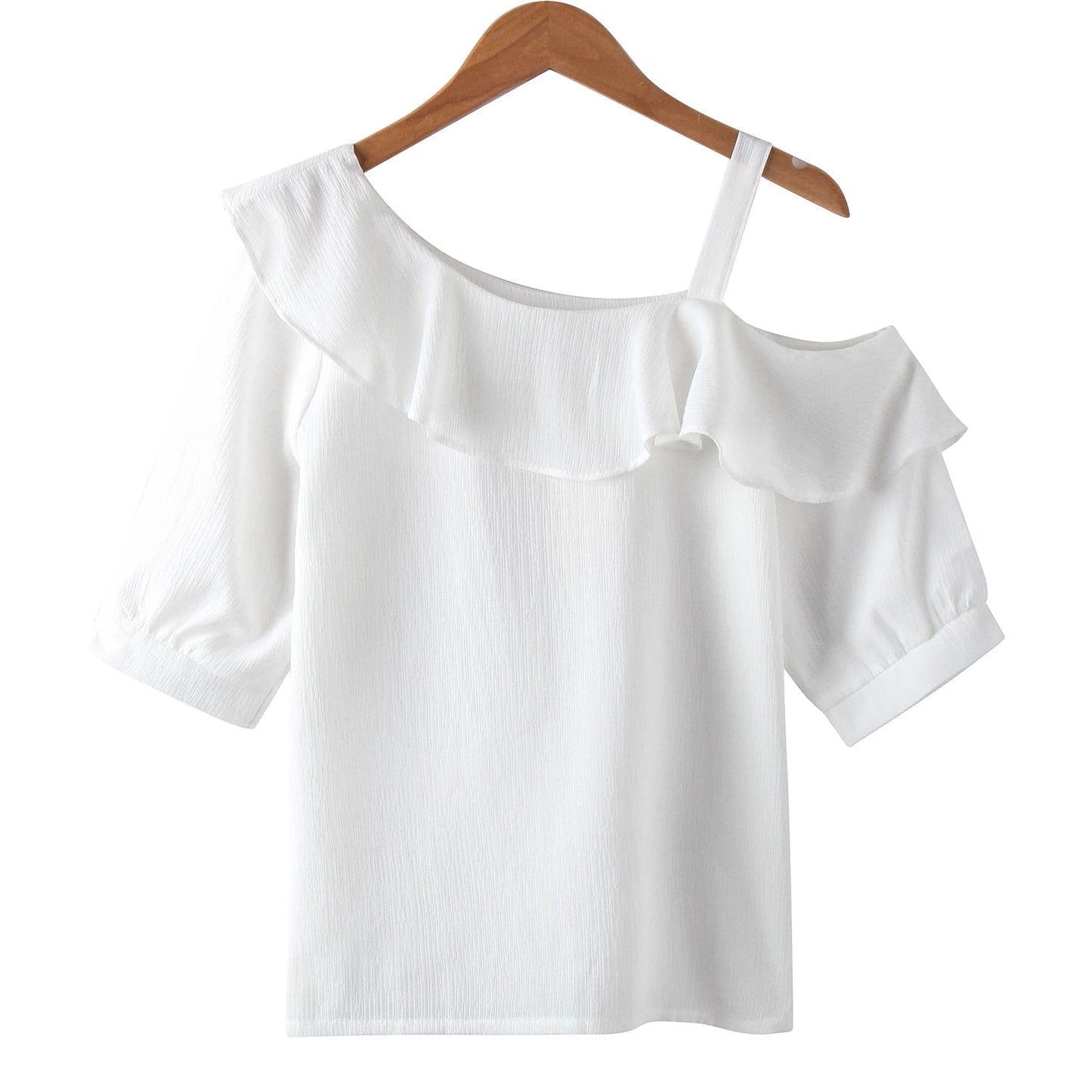 Women's Shirt Tops One-Shoulder Ruffles Short-sleeved Chiffon Blouse    Your Coastal Marketplace | Shoreshopper.com
