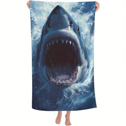 Beach towel shark print pattern sun protection windproof suitable for swimming pool camping travel blanket    Your Coastal Marketplace | Shoreshopper.com