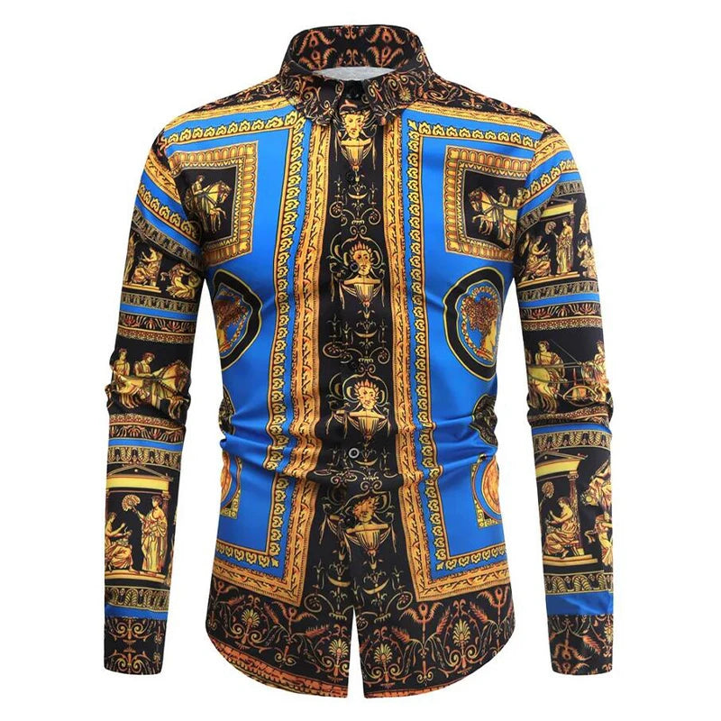 Baroque Floral Royal Shirts Men Luxury Print Designer Tops Paisley Pattern Flowers Fashion Western Long Sleeve Shirt Camisas    Home Decor Supply | Online Retail | ShoreShopper.com