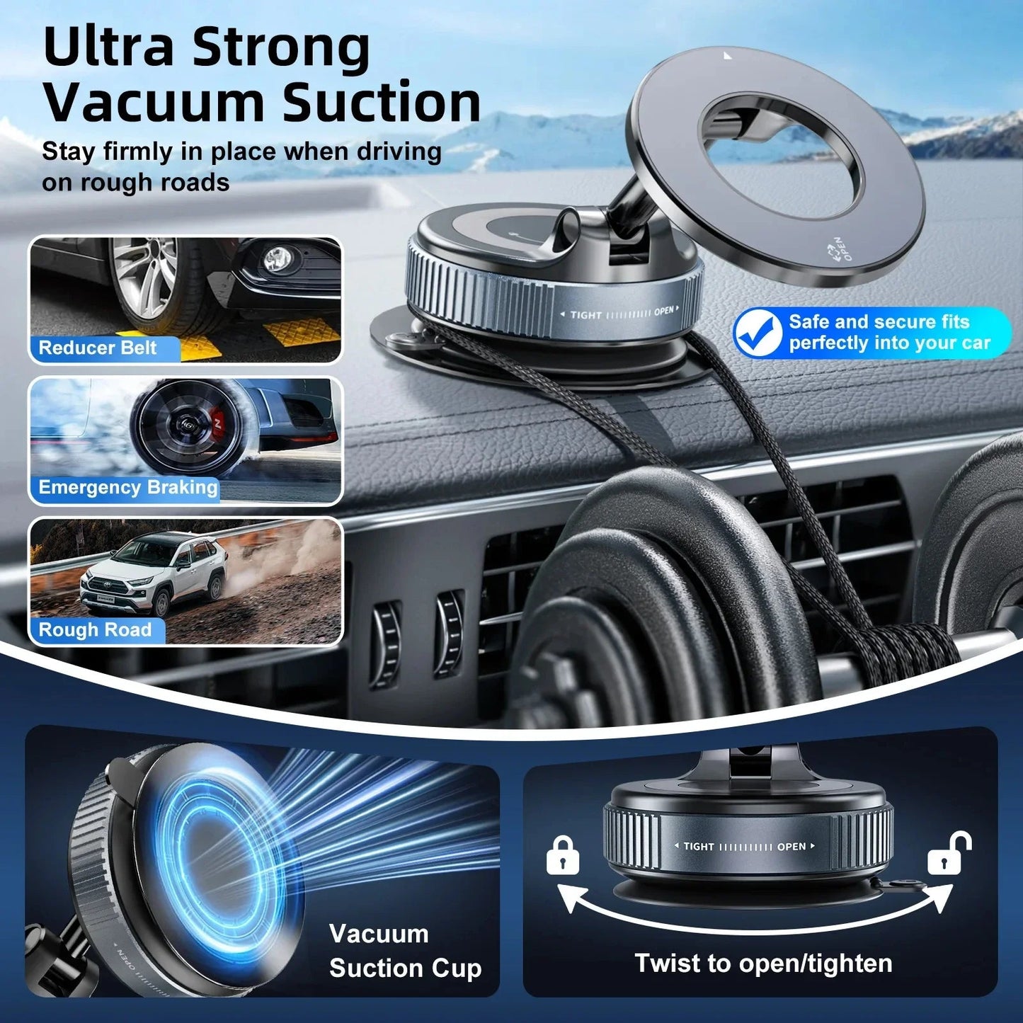 Car Mount Electric Vacuum Magnetic Holder Foldable Strong Suction Stand For Cell Phone For iphone 12 13 14 15 16 Live Streaming    Home Decor Supply | Online Retail | ShoreShopper.com