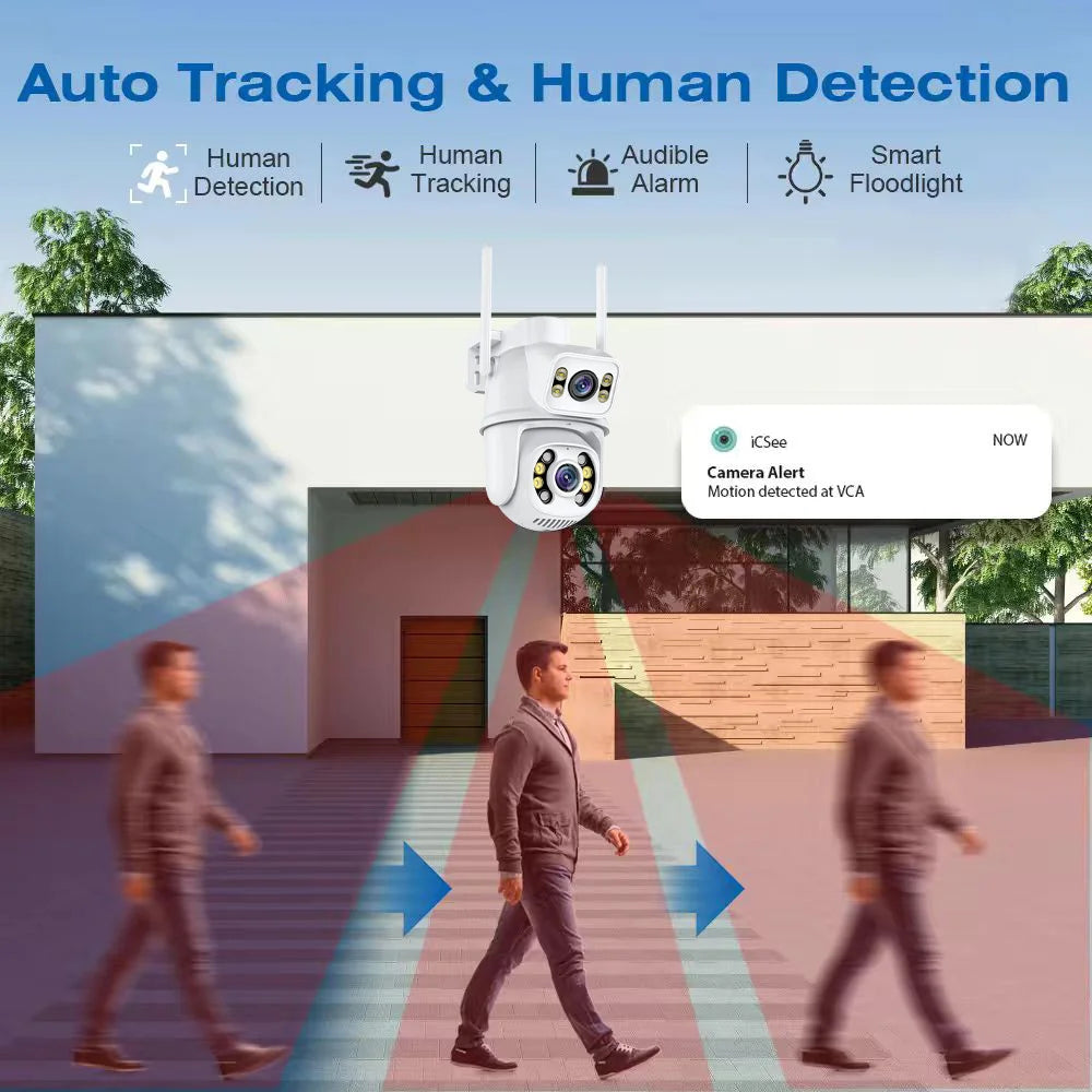 8MP 4K Dual Lens Wifi Camera Ai Auto Tracking Waterproof Security CCTV Video Surveillance Camera Police Light Alarm IP Camera - ShoreCo.Shop