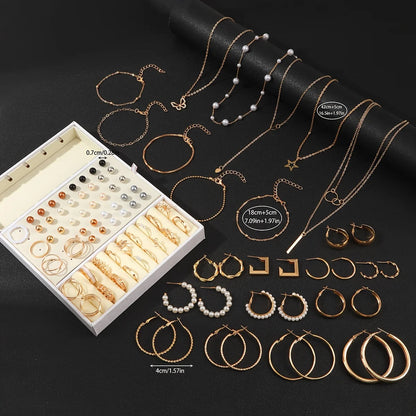 92Pcs Women's Fashion Jewelry Set Contain Hoop Earrings、Stud Earrings、Bracelet、Necklace and Ring，Versatile Daily Jewelry    Home Decor Supply | Online Retail | ShoreShopper.com
