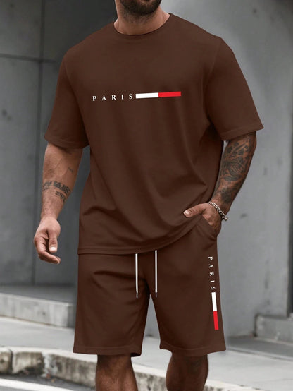 Paris Letter Print Men Spring and Summer Two Pieces Set Casual Round Neck Short Sleeve T-shirt Shorts Sport Suit Print Clothing    Home Decor Supply | Online Retail | ShoreShopper.com