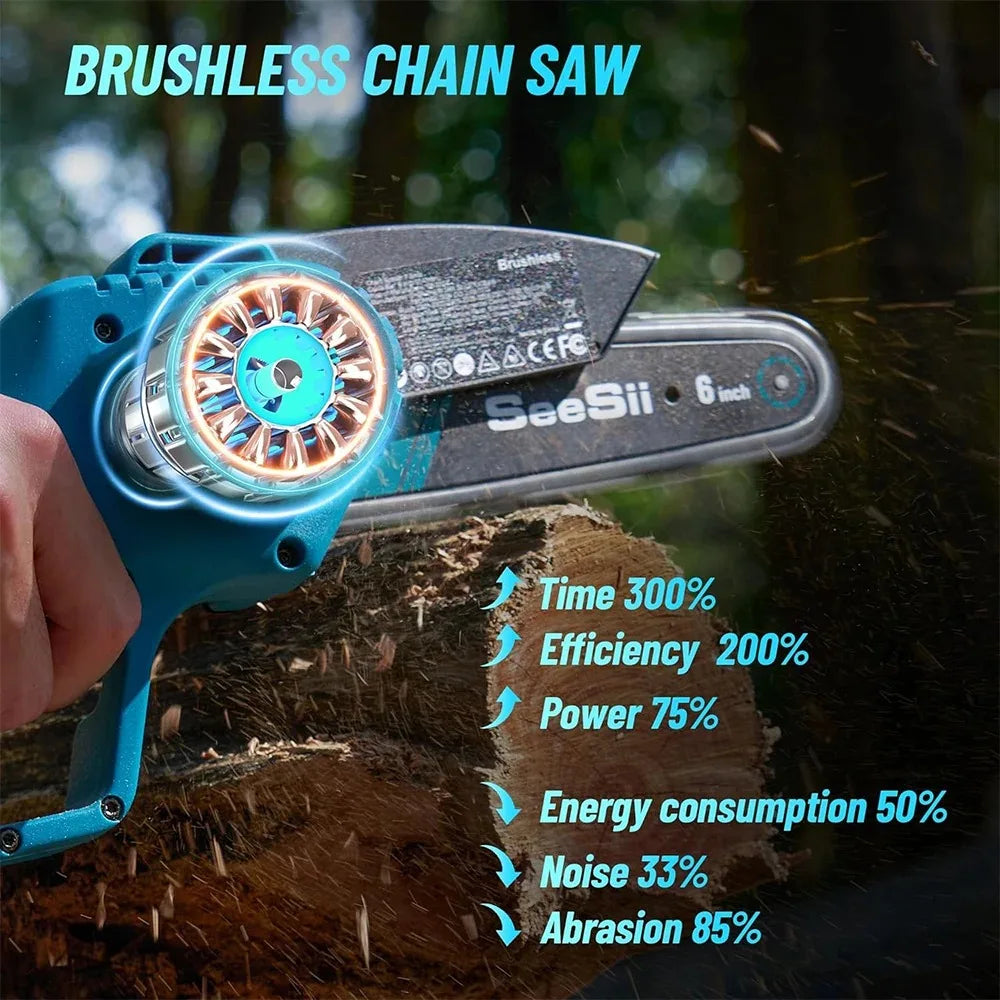 Seesii 6'' Brushless Electric Chainsaw 2 IN 1 Tree Trimming Branch Pruner Cutting Power Tools - ShoreCo.Shop
