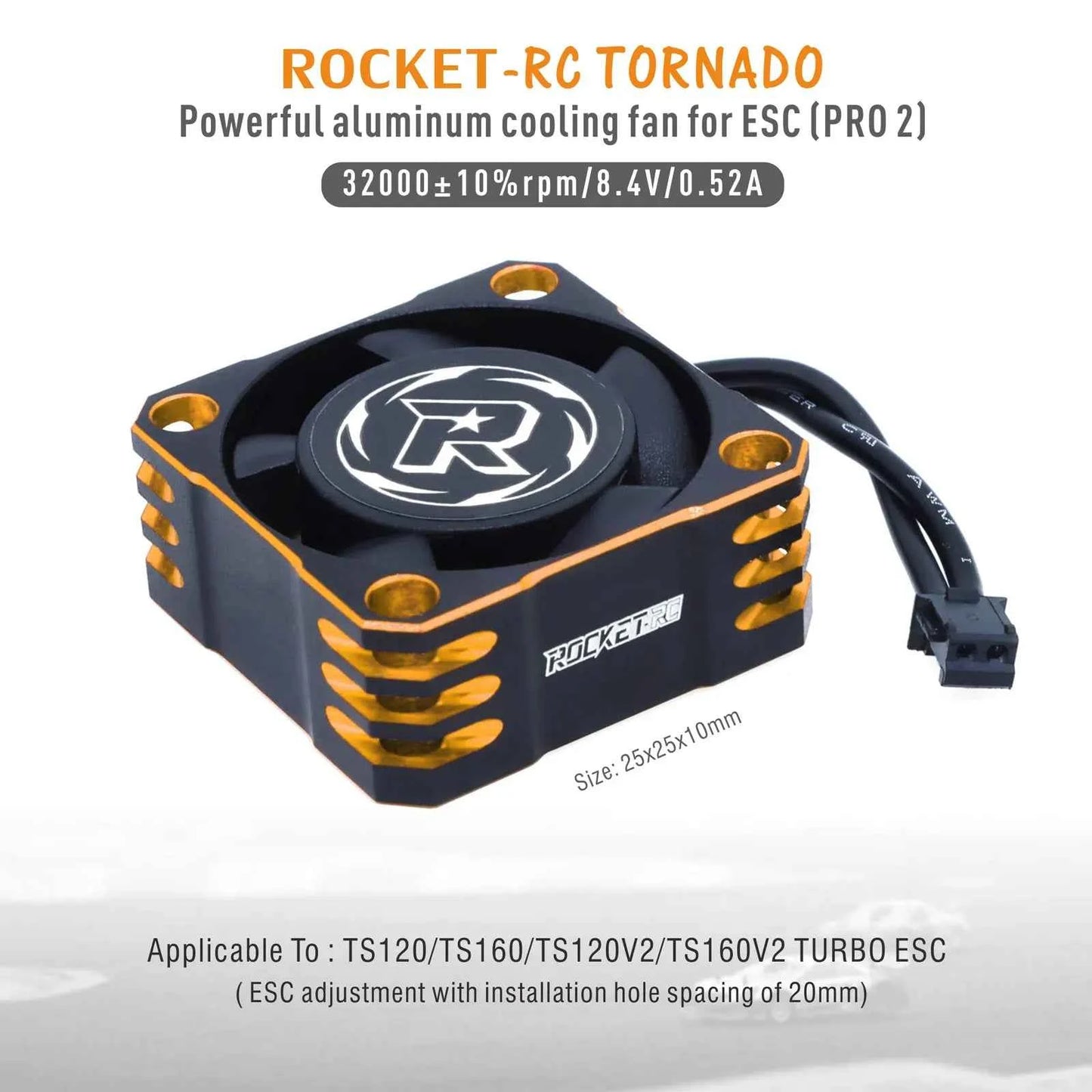 ROCKET-RC 25/30/35/40/50mm V2 Metal Cooling Fan 32000/28000/21000/16000/10000RPM for 1/8 1/10 1/12 RC Car 540/550/3650 Motor ESC