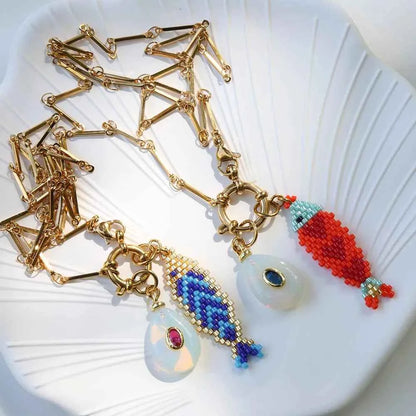 2026 Summer Beach Ocean Accessories hand knitting colorful Fish Pendant Color Preserved Stainless Steel Color Preserved Necklace