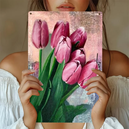 Vibrant Pink Tulip Bouquet 2D Flat Metal Wall Art - Weather-Resistant Decor for Home, Garden, Patio, 7.87x11.8 Inch    Home Decor Supply | Online Retail | ShoreShopper.com
