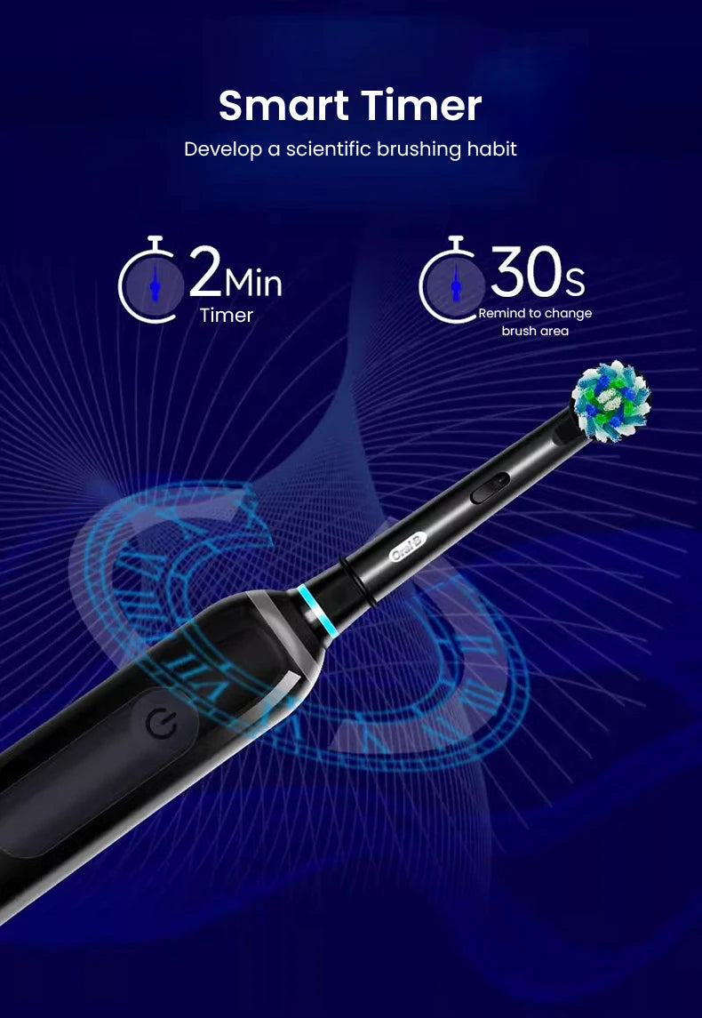 Oral B Pro 4 Ultra Electric Toothbrush 3D Rotation Rechargeable Teeth Brush Pressure Sensor 4 Brushing Modes 2 Min Timer - ShoreCo.Shop