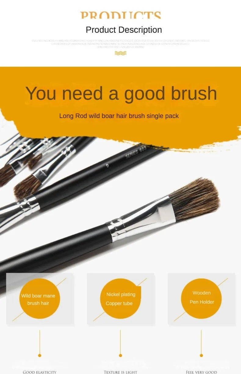 6pc new concept paintbrush wild boar mane oil painting brush water powder acrylic nail round head long black pole paintbrush set    Home Decor Supply | Online Retail | ShoreShopper.com