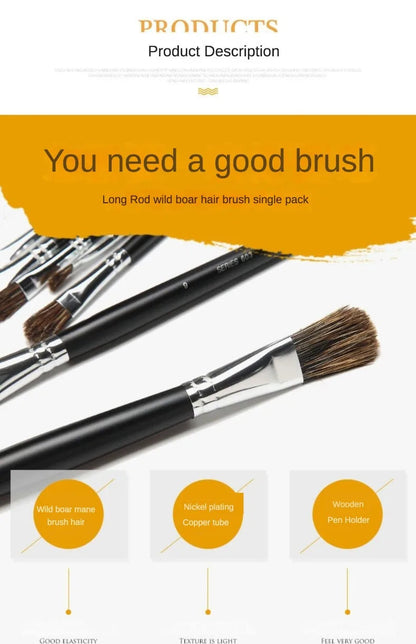 6pc new concept paintbrush wild boar mane oil painting brush water powder acrylic nail round head long black pole paintbrush set    Home Decor Supply | Online Retail | ShoreShopper.com