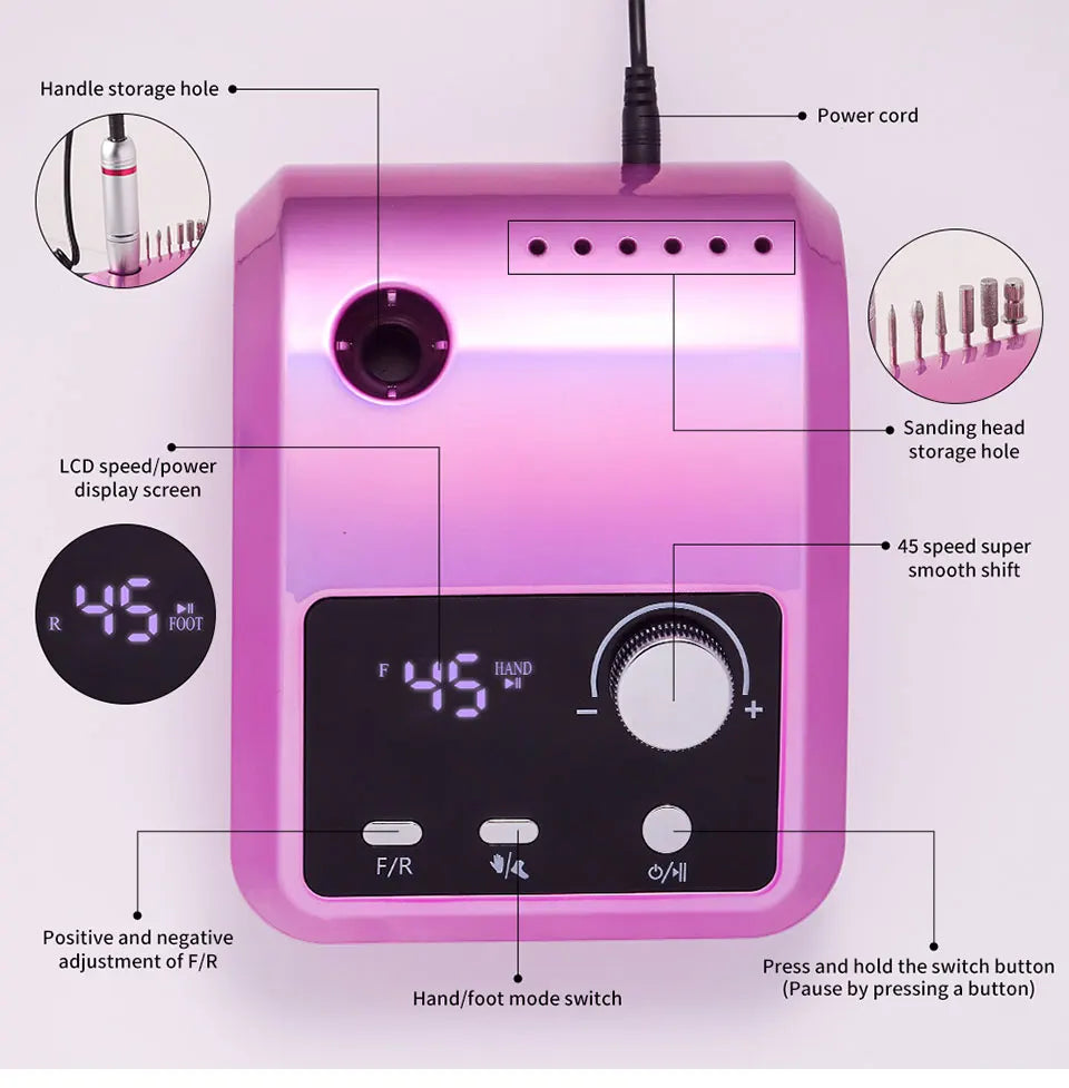 45000RPM Nail Drill Machine Professional Nail Lathe with Large LCD Screen Smart Electric Manicure Polisher Nail Art Tools    Home Decor Supply | Online Retail | ShoreShopper.com