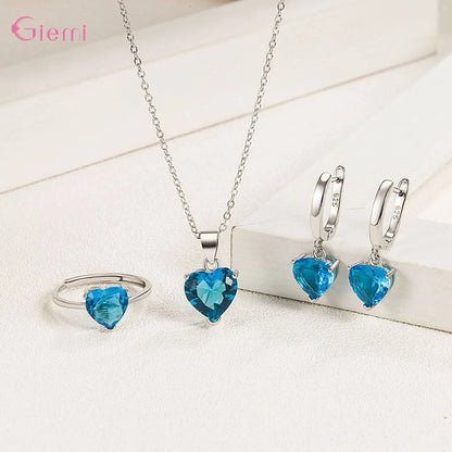 Top Fashion 925 Silver Jewelry Sets Shiny Crystal Gifts Suit For Women Girls Pendant Necklace Earrings Rings Hot Sale    Home Decor Supply | Online Retail | ShoreShopper.com