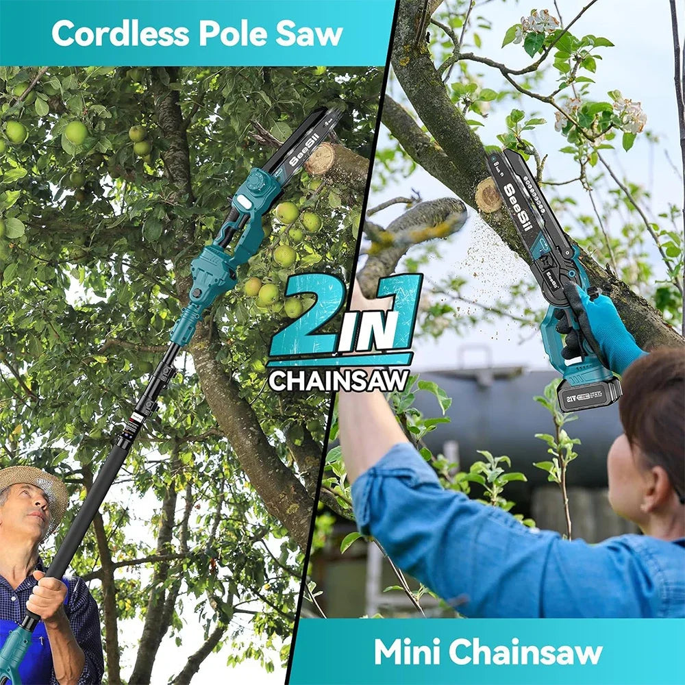 Seesii 2 in 1 Cordless 6" 8'' Pole Saw Mini Chainsaw Power Electric Polesaw Chain Saw with Extension Pole for Tree Trimming    Home Decor Supply | Online Retail | ShoreShopper.com